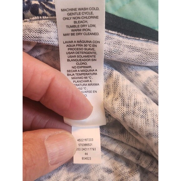 Chico's Size 2(12) Blue Geometric Design V-Neck 3/4‎ Sleeve Boho Tunic Top - Picture 7 of 9